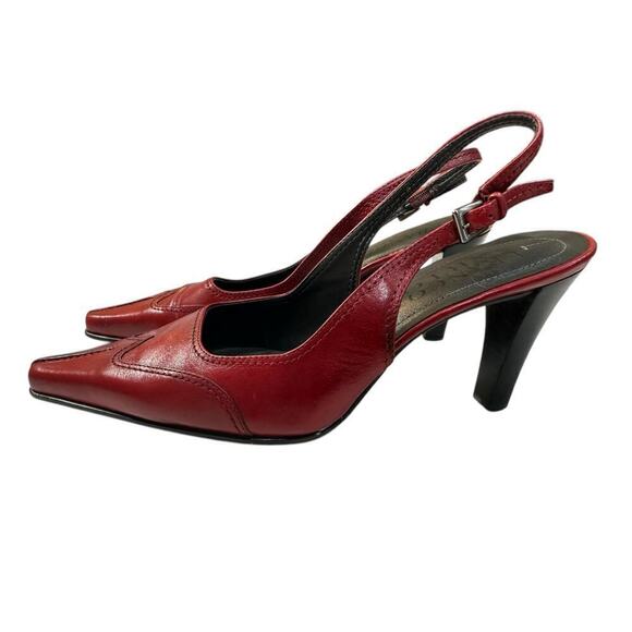 Franco Sarto Square Toe Wing Tip Sling Back Heel Sz 6 Burgandy Party Event Shoes - Picture 1 of 8